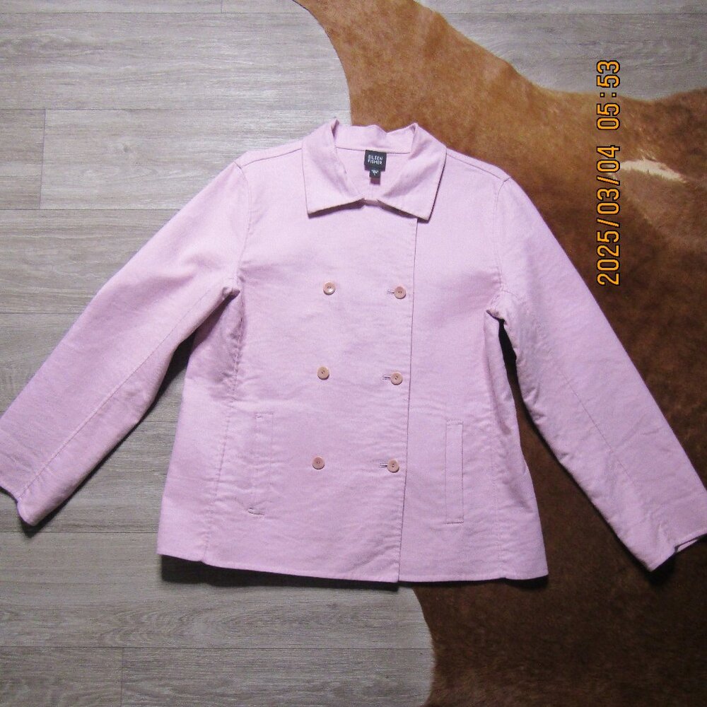 Eileen Fisher Stretch Knit Double Breasted Military Jacket Women L Lt. Pink